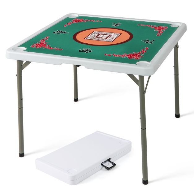Foldable Mahjong Table with Cup Holders & Detachable Game Mat