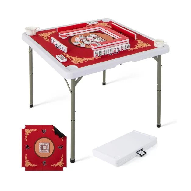 Foldable Mahjong Table with Cup Holders & Detachable Game Mat