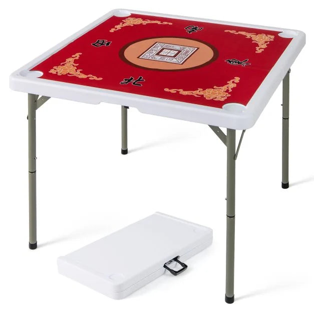 Foldable Mahjong Table with Cup Holders & Detachable Game Mat
