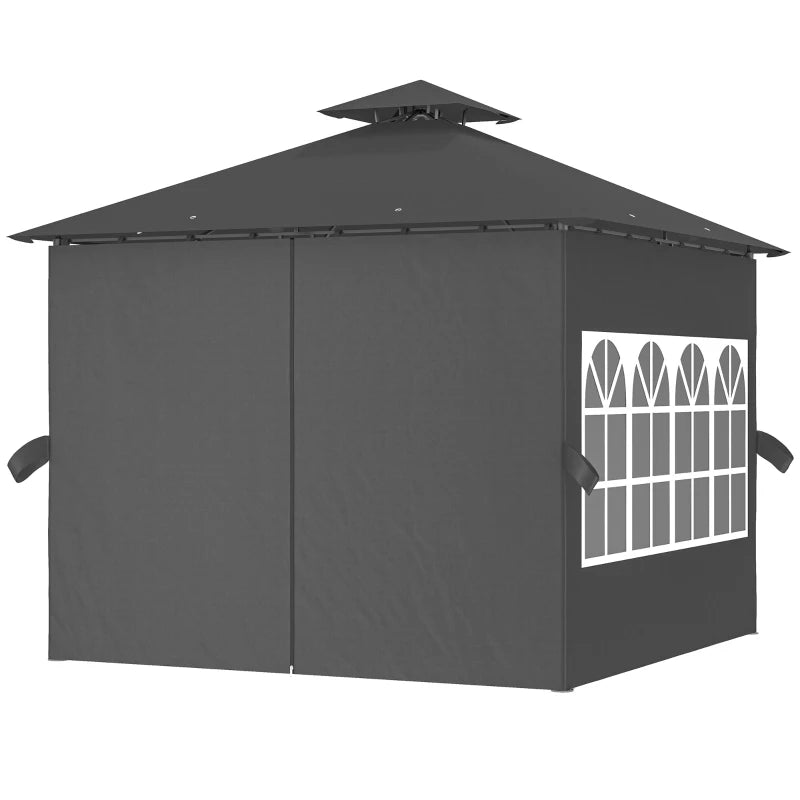 Double Roof Metal Garden Gazebo with Removable Sidewalls – Outdoor Shelter, 3 x 3m