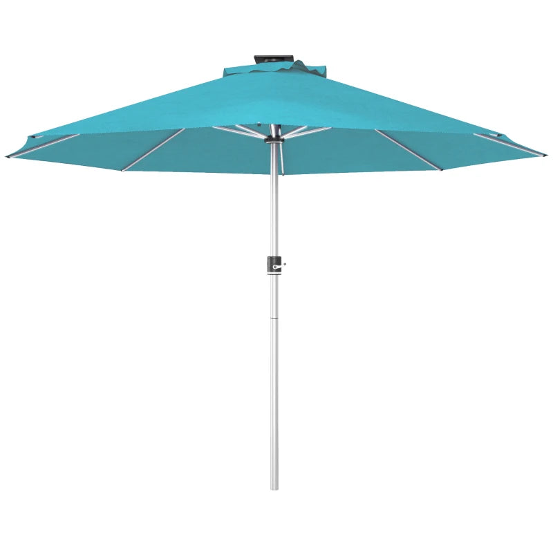 Stylish blue parasol with built-in solar LED lights for shade and evening lighting – 3m