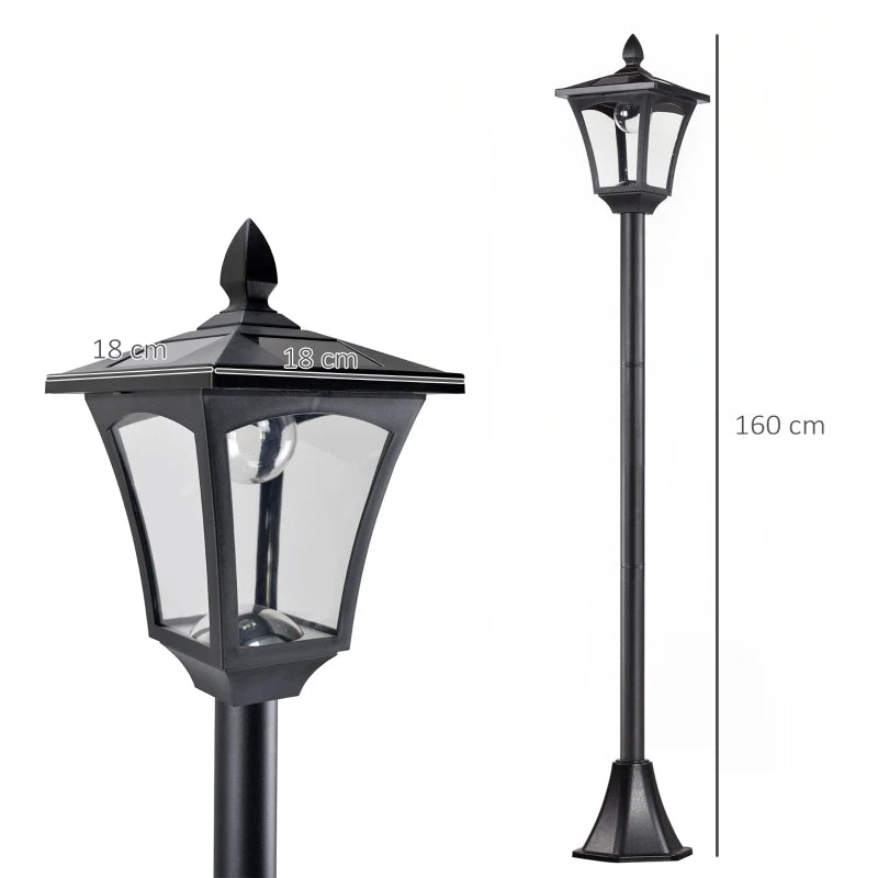 Pair of Black Solar Garden Post Lamps – Dimmable LED Lanterns with Sensor, 1.6m