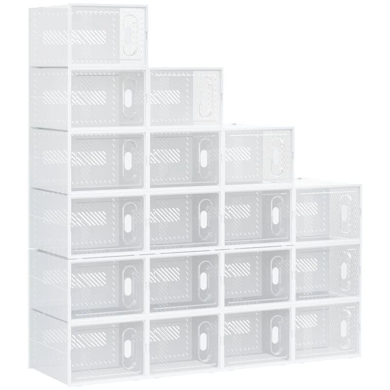 Stackable Clear Shoe Box Set, 18PCS, Fits UK Size 12, Magnetic Door