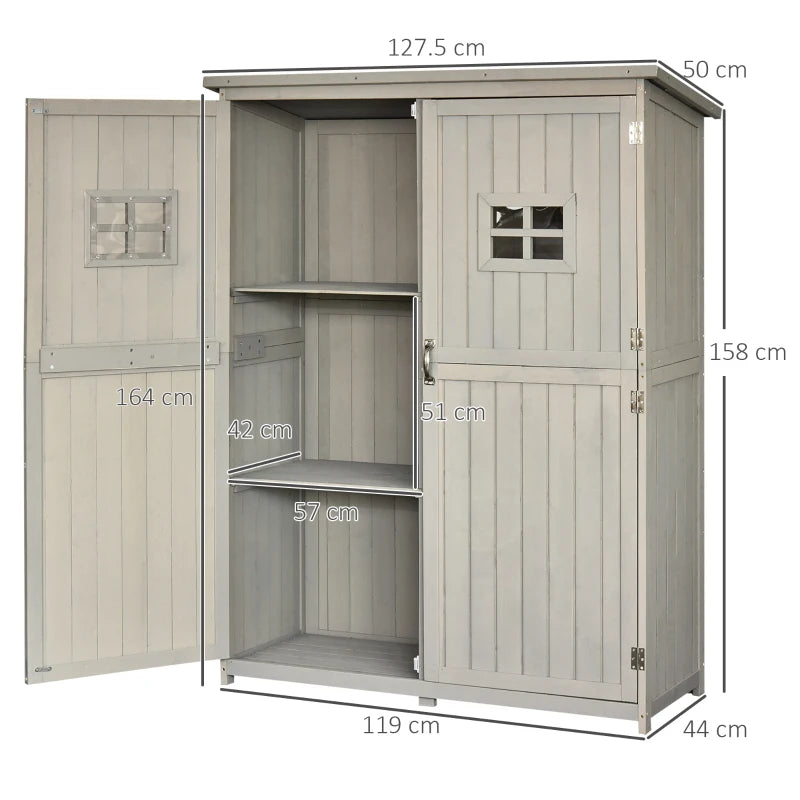 Wooden Garden Storage Shed with Double Doors, 2 Windows – Outdoor Tool Cabinet, Grey