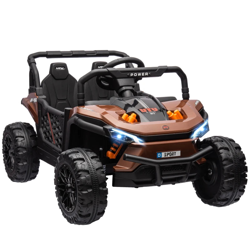 Brown 12V Kids Ride-On Truck Featuring Remote Control, Suspension & USB Connectivity