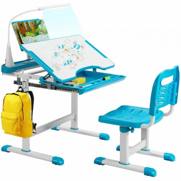Kids Height Adjustable Desk Set with Lamp and Storage Drawer