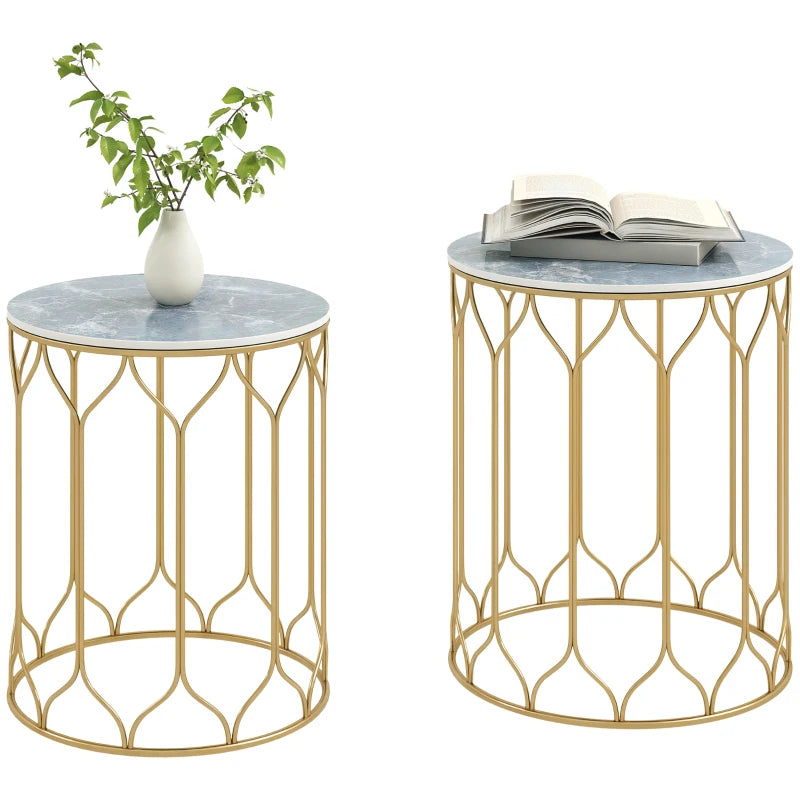 Modern Round Coffee Table Set of 2 with Ceramic Tile Tops for Indoor and Outdoor Use