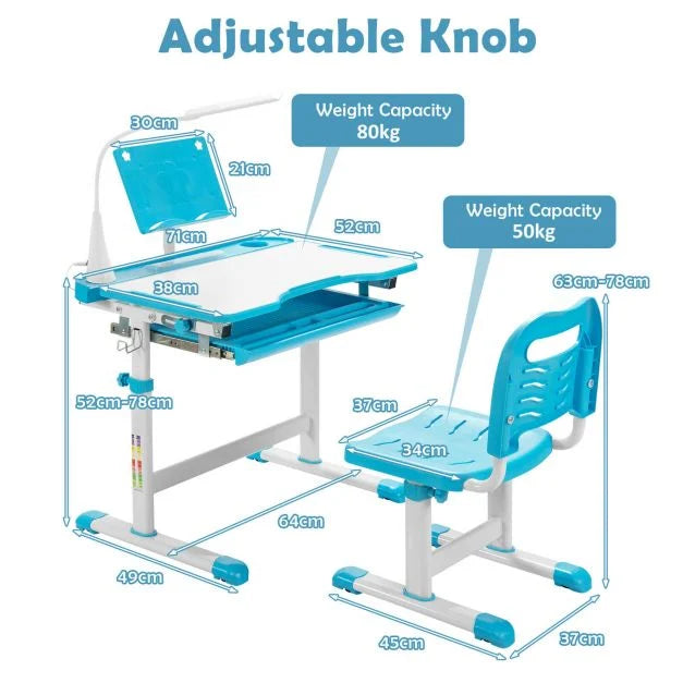 Kids Height Adjustable Desk Set with Lamp and Storage Drawer