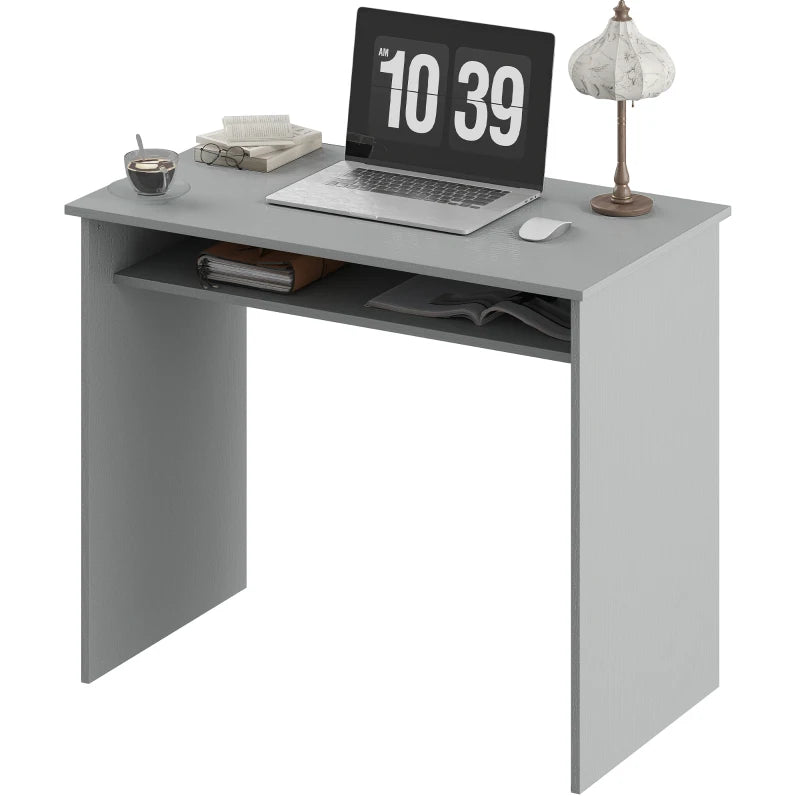 Home Office Desk – Modern 90x50cm Table with Storage Shelf, Grey