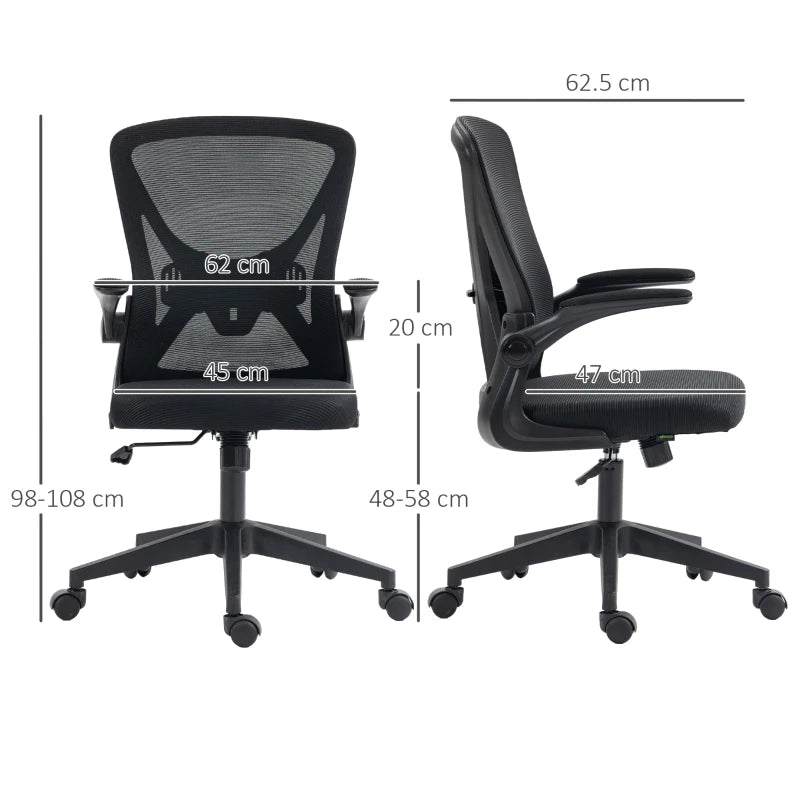 Mesh Back Office Chair with Flip-Up Arms – Black Adjustable Desk Chair