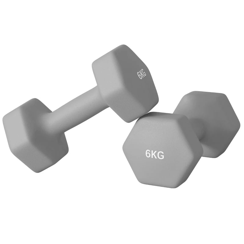 6kg Hex Weights Set (Pair) with Anti-Slip Grip – Grey