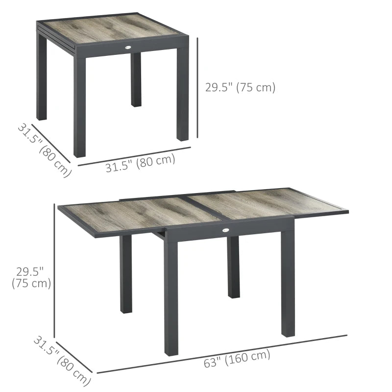 Extendable Outdoor Dining Table for 6 with Aluminium Frame & Durable Plastic Board Top