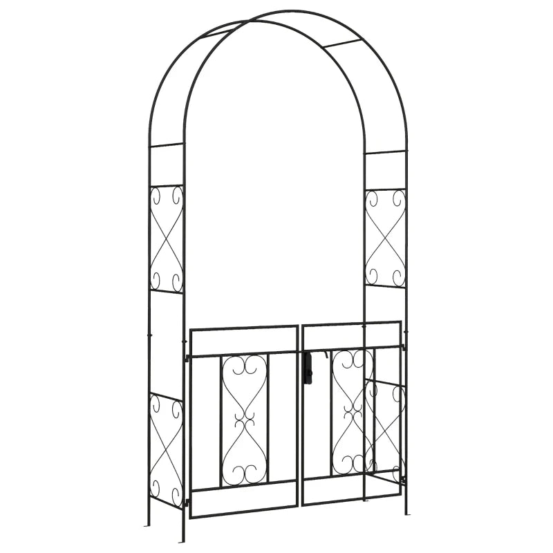 Black Metal Garden Arch with Gate – Decorative Outdoor Garden Entrance