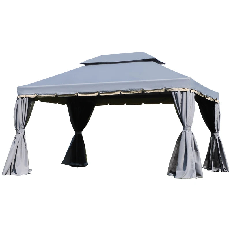 Marquee Canopy Garden Gazebo with Aluminium Frame, Nets and Curtains, Grey – 3x4m