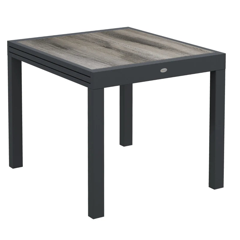 Extending Garden Table for 6, Aluminium Frame with Plastic Top, Grey, 80/160x80x75cm
