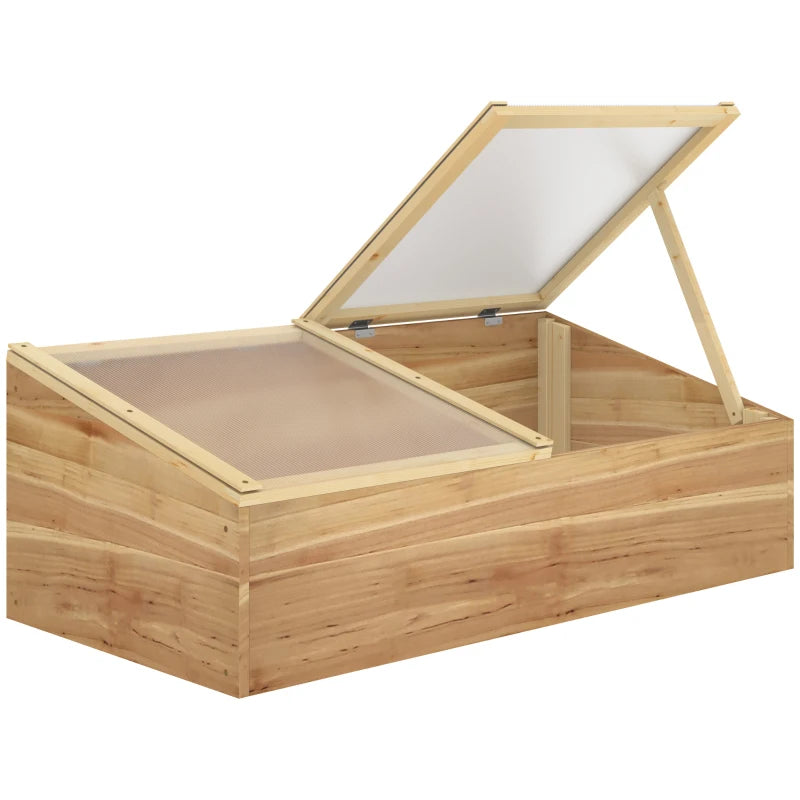 Wooden Cold Frame Greenhouse with Openable Top Covers, Polycarbonate Panels for Plants – 100x50x36cm