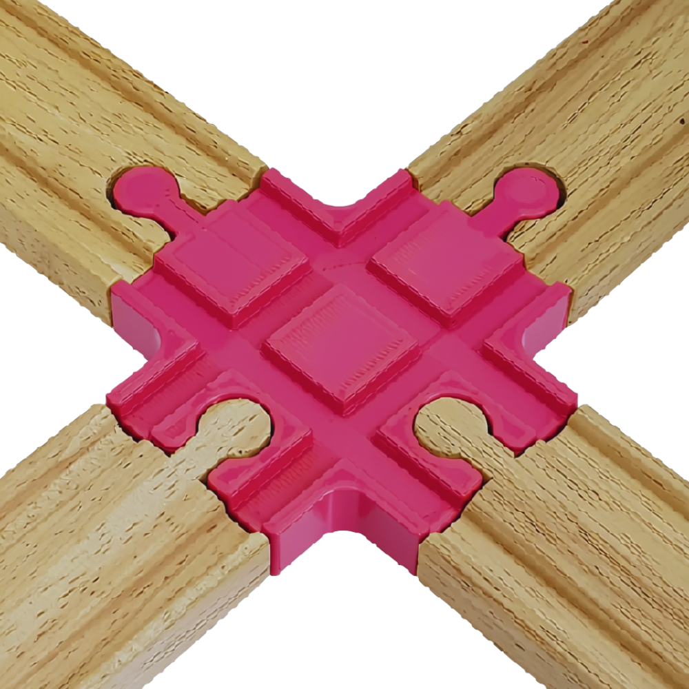 4-Way Wooden Train Track Crossing Adapter Compatible with Brio Lillabo & Bigjigs 3D Printed