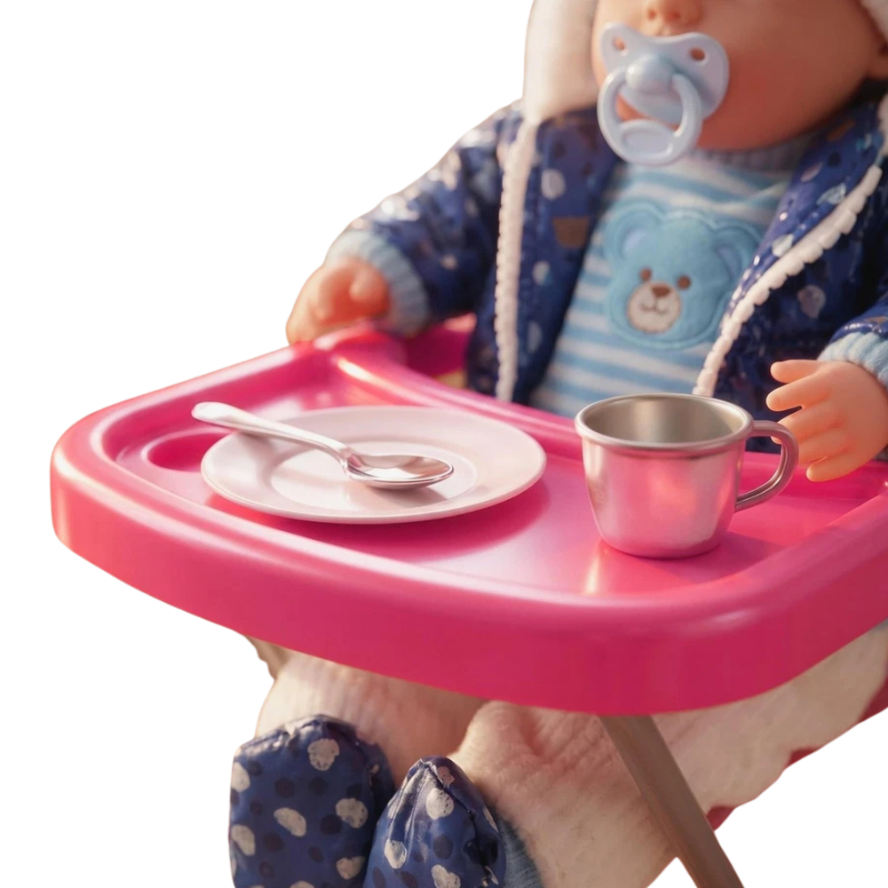 BiBi Doll Baby Doll High Chair Folding Pretend Play Furniture Pink Up to 20 Inch Dolls