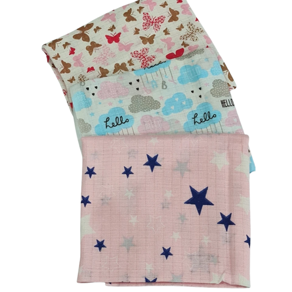 3 Pack Xl Large Printed Muslin Squares for Babies, Reusable 100% Cotton Nappy Cloths