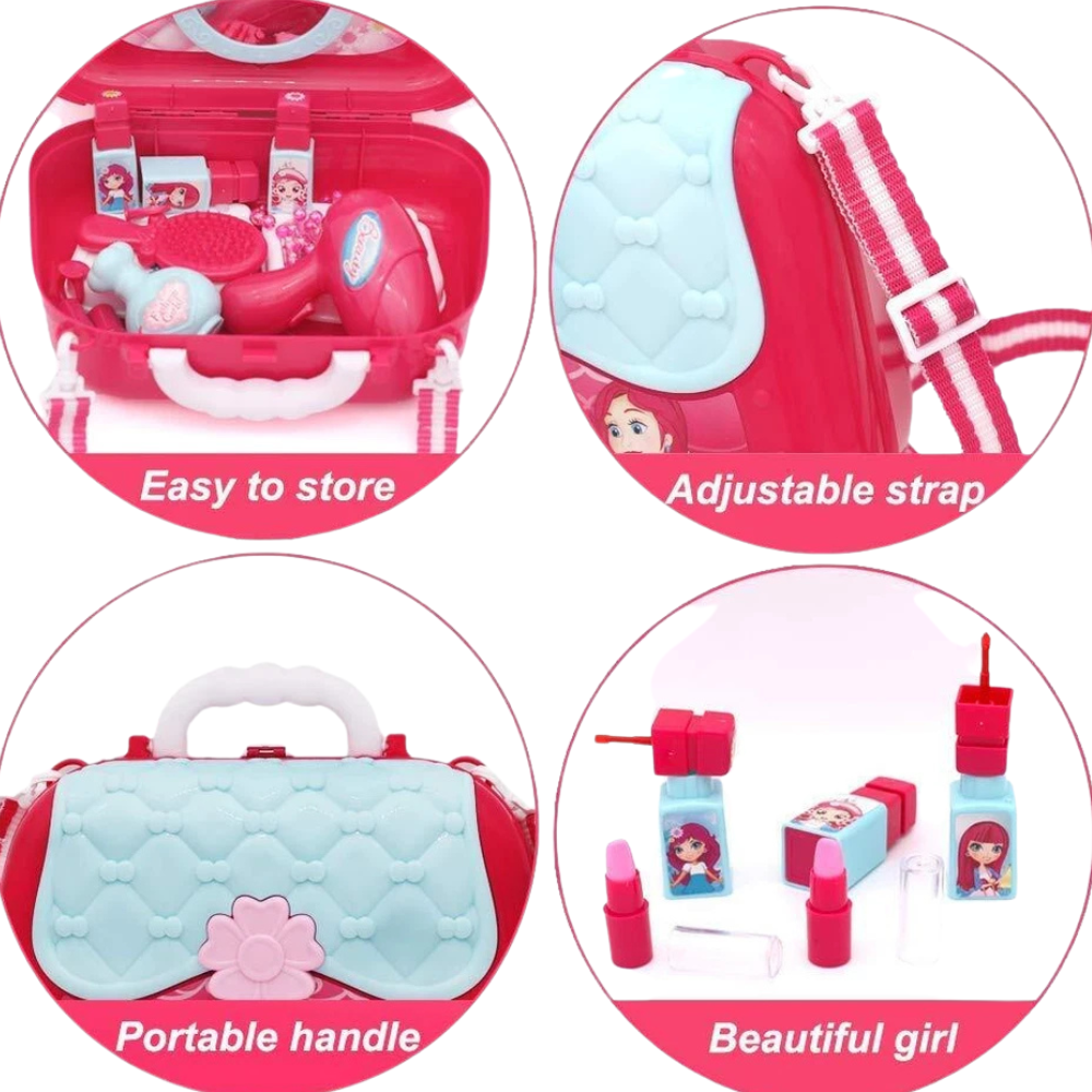 19pc Girls Role Play Jewelry Kit Princess Suitcase Pretend Makeup Hair Styling Toy Set
