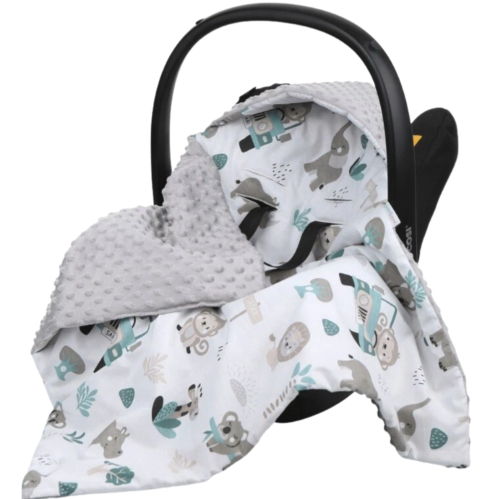 Baby Car Seat Hooded Blanket Double-Sided Soft Cotton Cozy Travel Cover for Infant