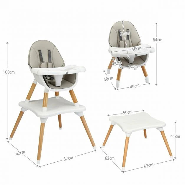 Modern 4-in-1 Baby High Chair with Safety Harness and Multi-Stage Seating