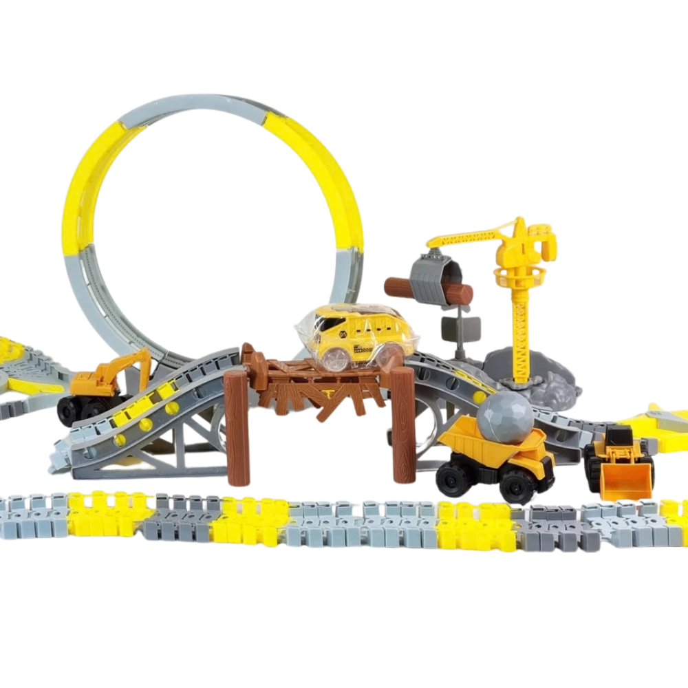 Kids Construction Race Track Set 279pcs DIY Building Crane Cars 5.65m Track 3+