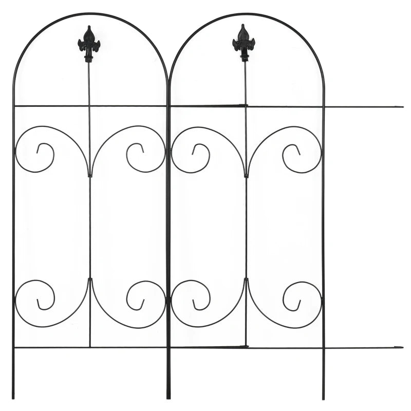 Black Metal Decorative Garden Fencing 16PC Outdoor Picket Panels, Rustproof, 44in x 25ft