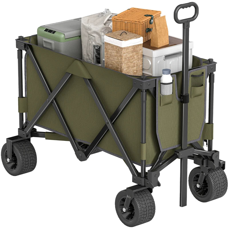 Collapsible Outdoor Utility Wagon with Steel Frame and Oxford Fabric Folding Garden Trolley on Wheels