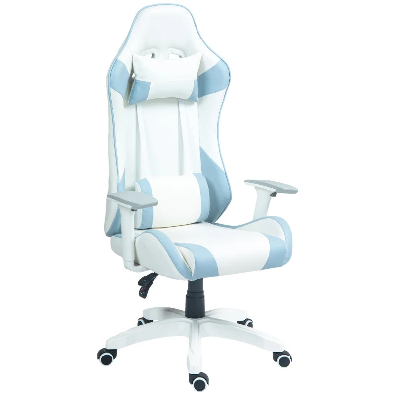 Colour Block Gaming Chair with Reclining Back – Blue/White