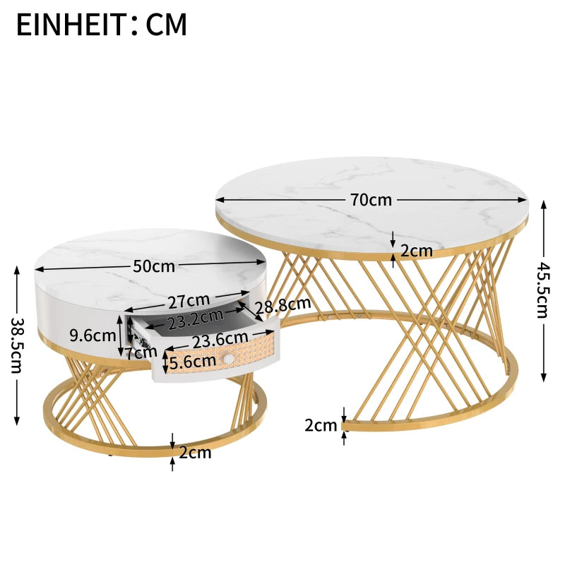 Luxury 2-in-1 Marble Coffee Tables with Storage Drawers & Gold Iron Legs