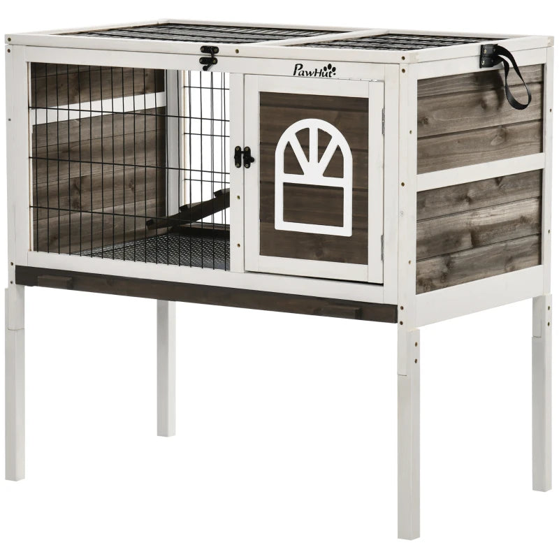 Wooden Hutch with Roof Access for Small Pets