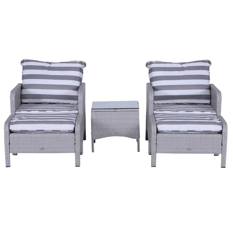 5-Piece Rattan Garden Furniture Set with Cushions & Table Grey and White Outdoor Set