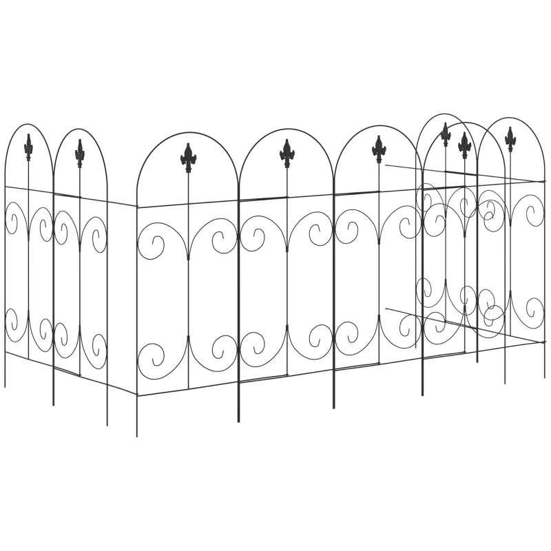 Decorative Garden Fence Panels, 8PC Rustproof Metal Picket Border, 44in x 12.5ft Black