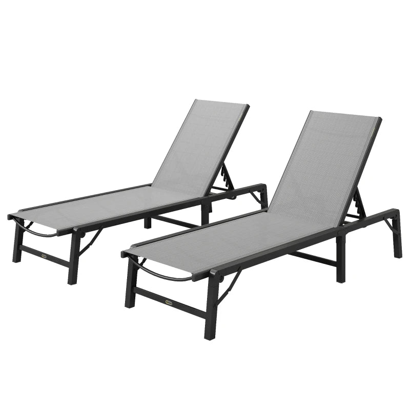 Folding Sun Lounger Set of 2 with Steel Frame, 5-Position Adjustable Recliners for Patio & Beach