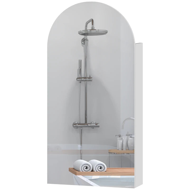 White Bathroom Cabinet – Arched Mirror & Adjustable Glass Shelves