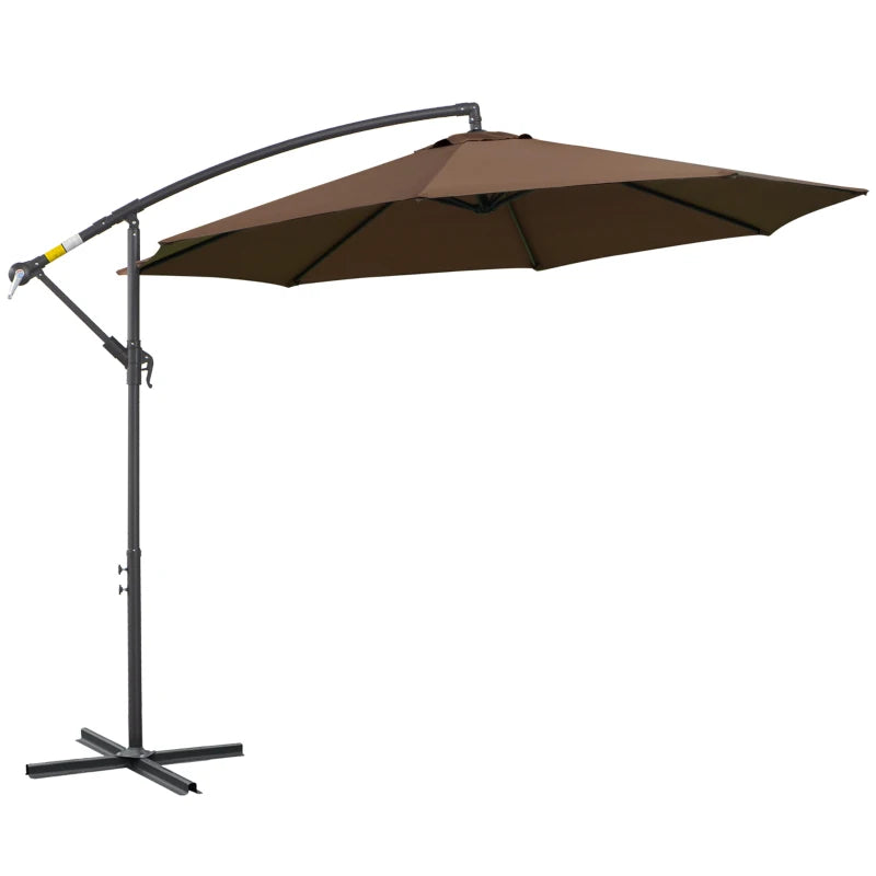 Durable 2.45m cantilever parasol with waterproof fabric, cross base, and brown finish