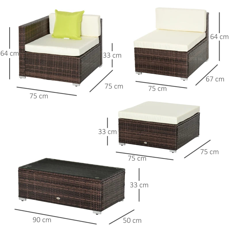 4-Seater Rattan Corner Sofa Set – Outdoor Garden Furniture for Patio, Brown