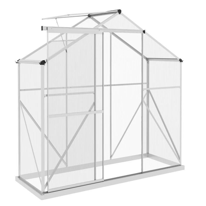 Walk-In Polycarbonate Greenhouse with Sliding Door, Window & Rain Gutter 6 x 2.5 ft