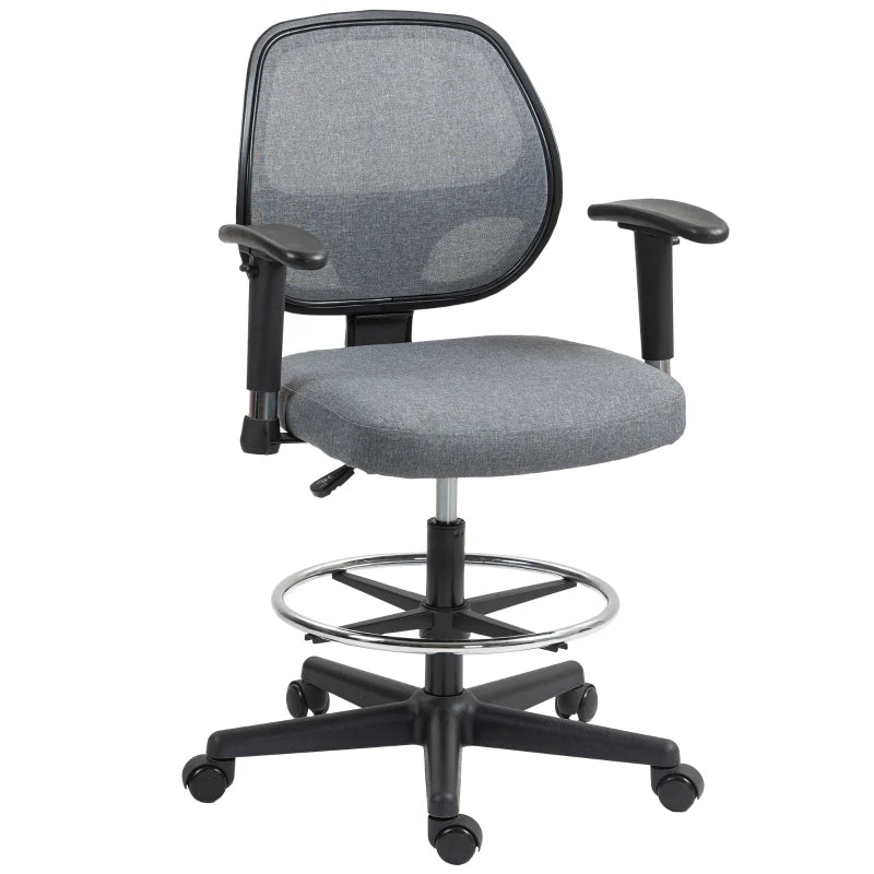 Fabric Drafting Stool – 360° Swivel, Adjustable Arms & Footrest