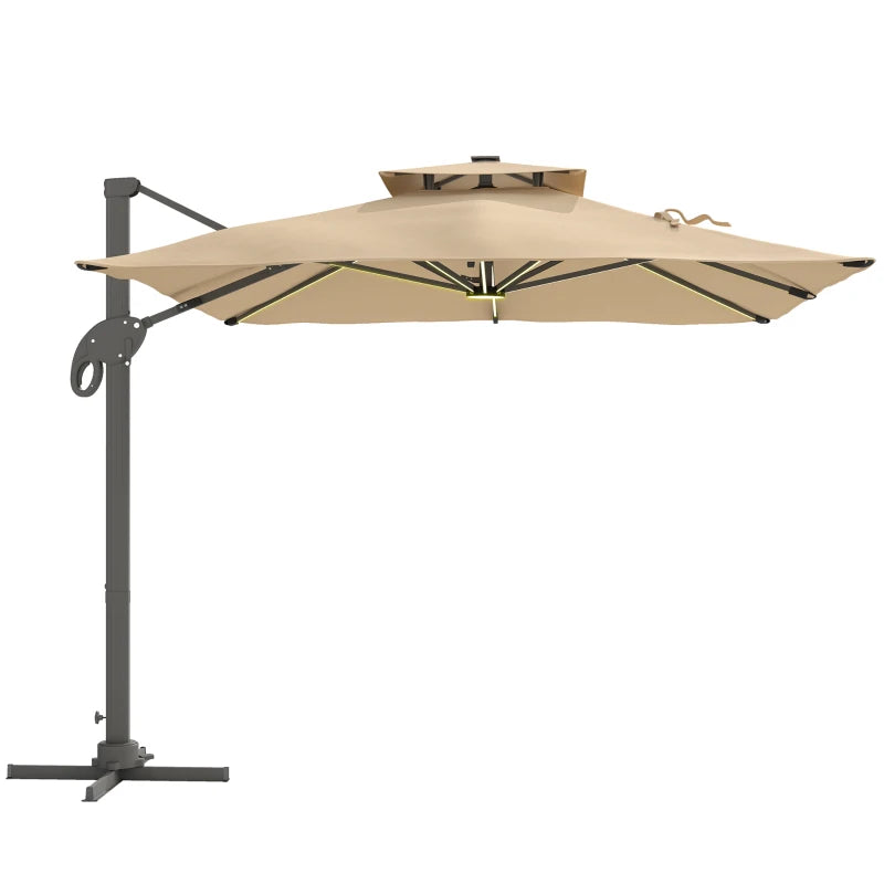 Khaki Aluminium Sun Shade with Square Canopy Top & Adjustable Angle Poles – 3x3m
