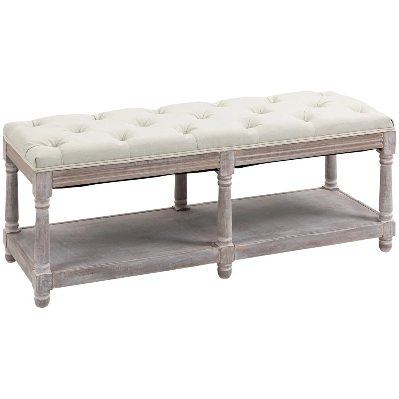 Upholstered Window Seat Bench with Storage – 2-Tier, Cream White
