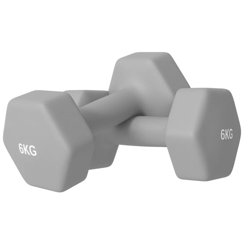 6kg Hex Weights Set (Pair) with Anti-Slip Grip – Grey