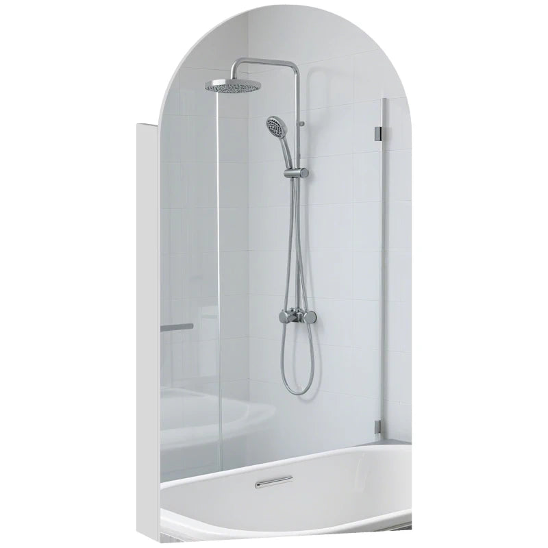 White Bathroom Cabinet – Arched Mirror & Adjustable Glass Shelves