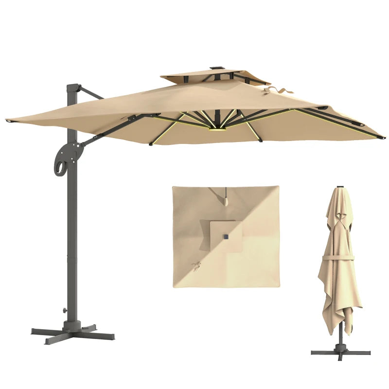 Khaki Aluminium Sun Shade with Square Canopy Top & Adjustable Angle Poles – 3x3m
