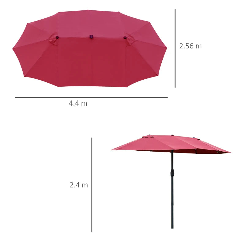 Outdoor Double-Sided Sun Umbrella with LED Solar Lights, Red, Patio Parasol, 4.4m