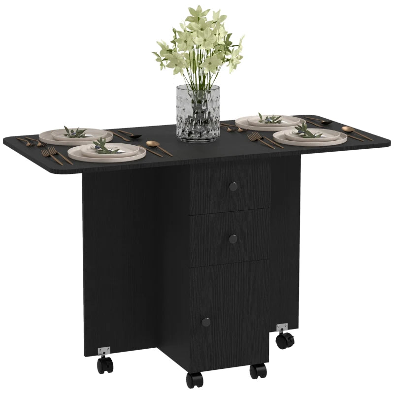 Multi-Storage Drop Leaf Dining Table – Seats 6, Distressed Black