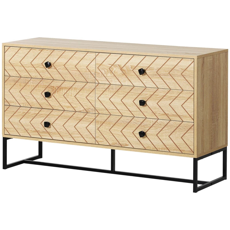 6-Drawer Storage Dresser – Natural Finish with Zigzag Design, 120x71cm
