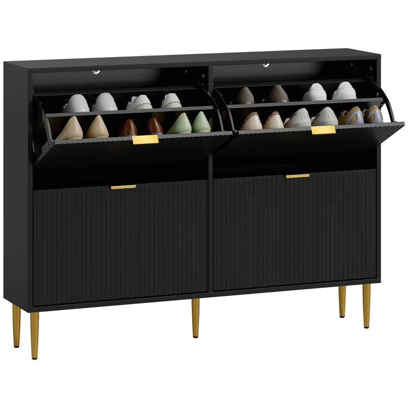 4-Drawer Narrow Shoe Cabinet – Black Flip Drawer Storage for Entryway