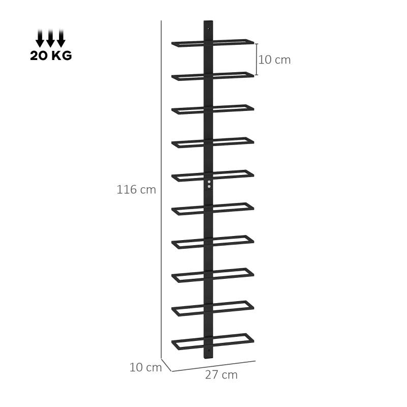 Steel Wine Rack – 10-Tier Wall Mount Display for Kitchen or Home Bar
